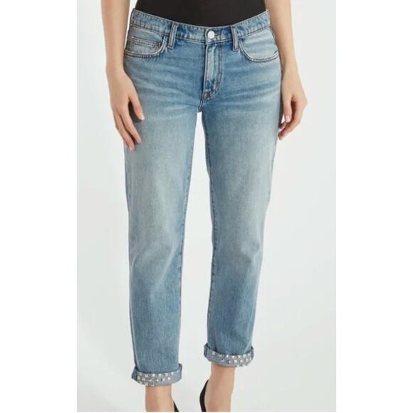 Current/Elliott The Turnt Fling Mid Rise Studded Straight Leg Jean Size 32 NWT - Picture 1 of 13
